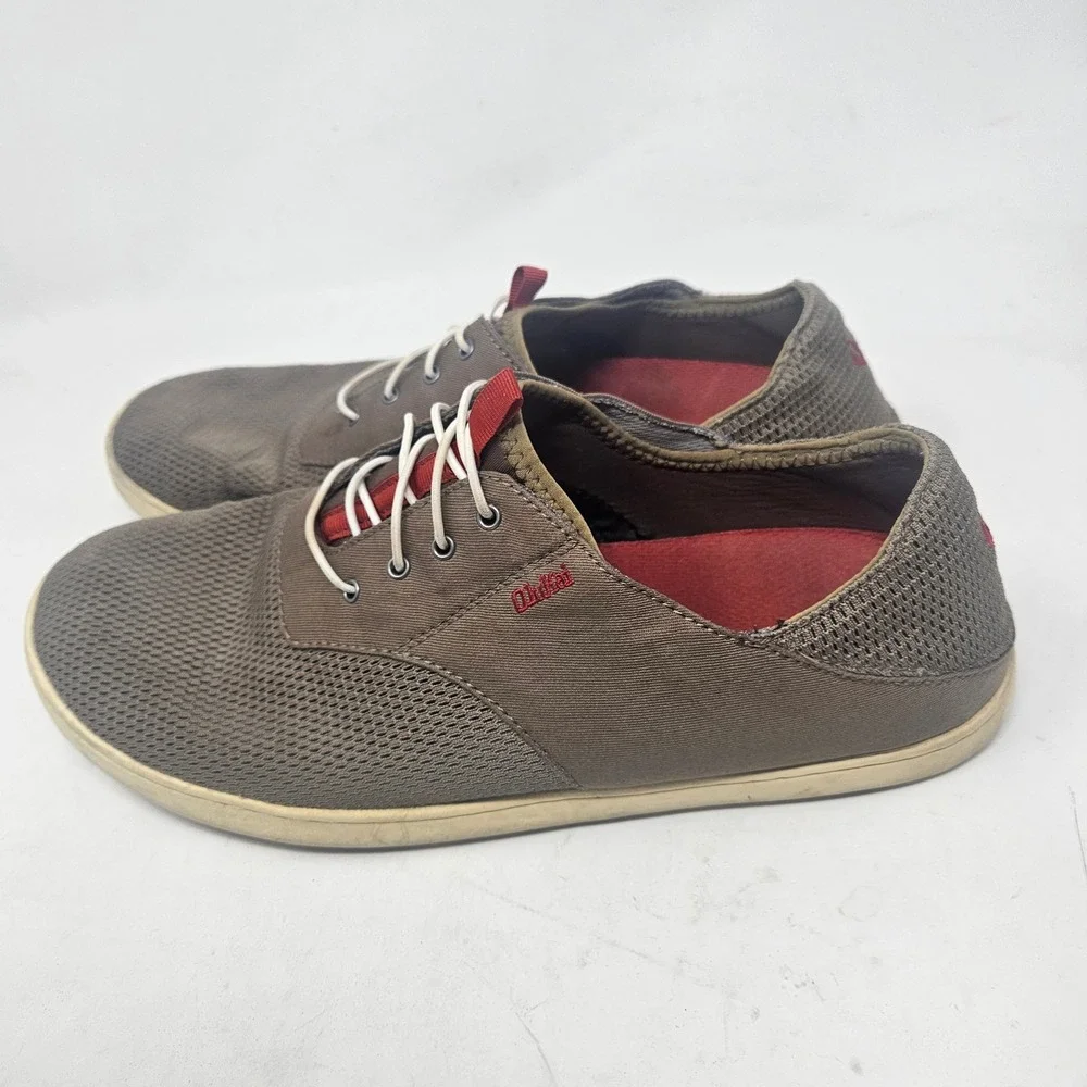Olukai Nohea Moku Mens 11.5 Gray Mesh Boat Shoes Bungee Lace Casual Sneakers